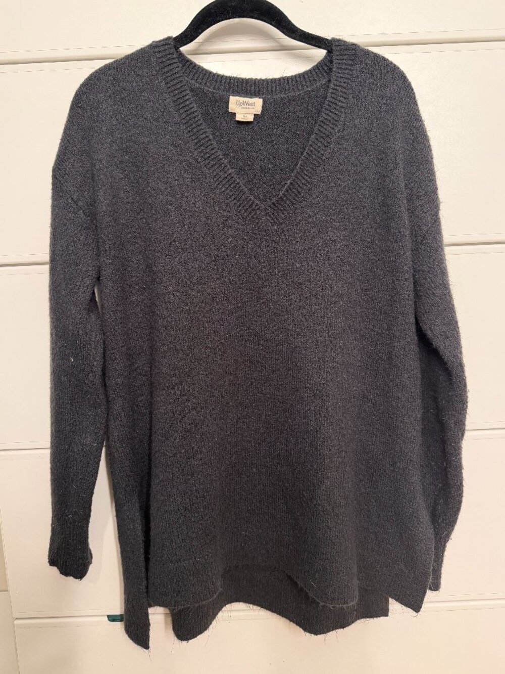 UpWest Charcoal V Neck Tunic Sweater Side Slits, Size Medium